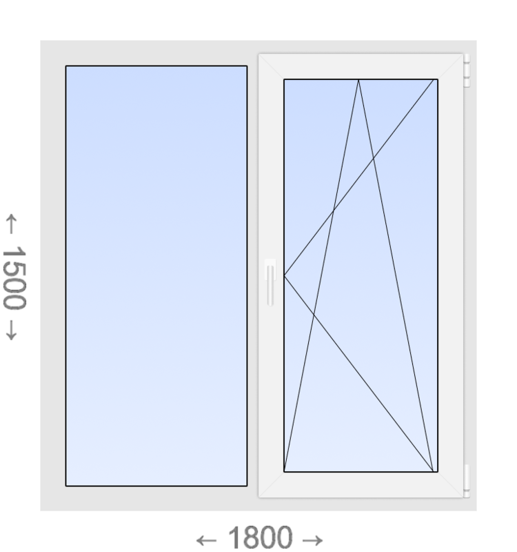 Двухстворчатое ПВХ окно 1800x1500 Г-ПО