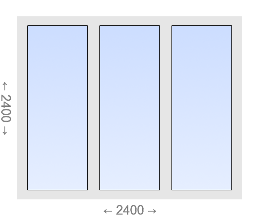 Трехстворчатое ПВХ окно 2400x2400 Г-Г-Г