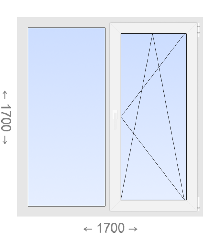Двухстворчатое ПВХ окно 1700x1700 Г-ПО